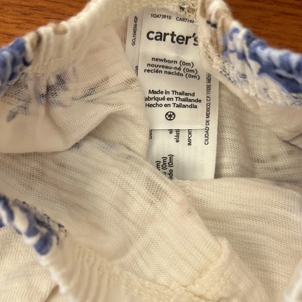 Carter's Cream Floral and Light Blue Ruffle Diaper Covers